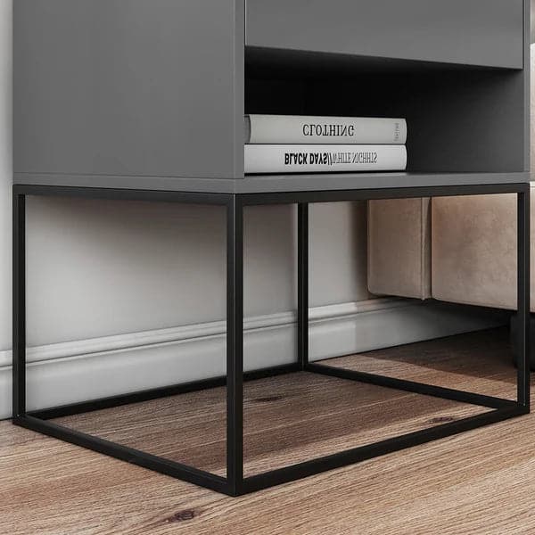 Gray Bedroom Nightstand with Drawer Bedside Table Metal Base