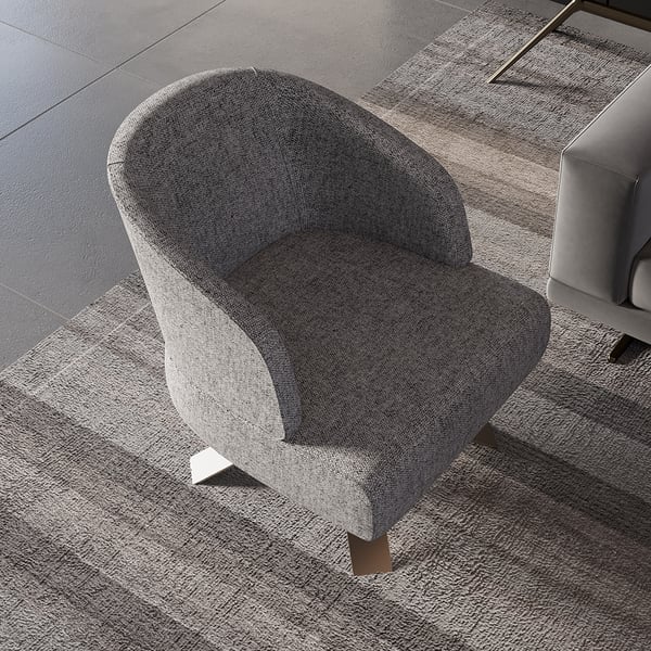 Chaise d'appoint contemporaine rembourrée en coton et lin gris avec base en acier inoxydable