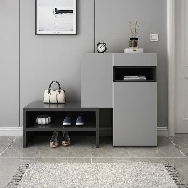 Gray Corner Shoe Storage Cabinet with 7 Shelves and 1 Drawer Entryway Shoe Storage