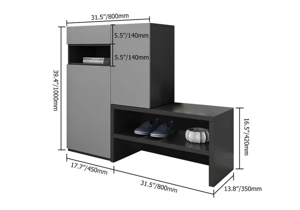 Gray Corner Shoe Storage Cabinet with 7 Shelves and 1 Drawer Entryway Shoe Storage