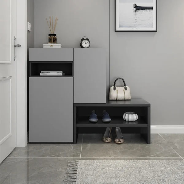 Gray Corner Shoe Storage Cabinet with 7 Shelves and 1 Drawer Entryway Shoe Storage