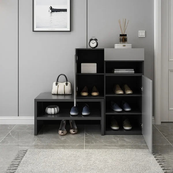 Gray Corner Shoe Storage Cabinet with 7 Shelves and 1 Drawer Entryway Shoe Storage