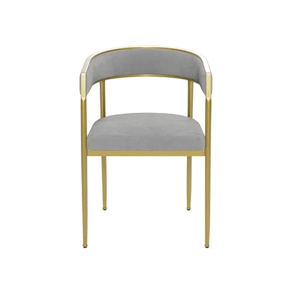 Modern Velvet Upholstered Dining Chair with Gold Metal Leg in Beige/Gray#Gray