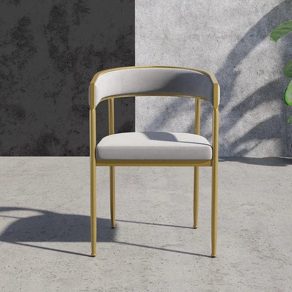 Modern Velvet Upholstered Dining Chair with Gold Metal Leg in Beige/Gray#Gray