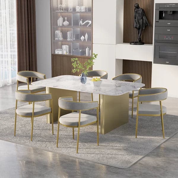 Modern Velvet Upholstered Dining Chair with Gold Metal Leg in Beige/Gray#Gray