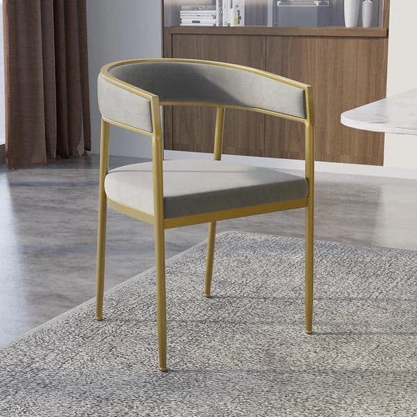 Modern Velvet Upholstered Dining Chair with Gold Metal Leg in Beige/Gray#Gray