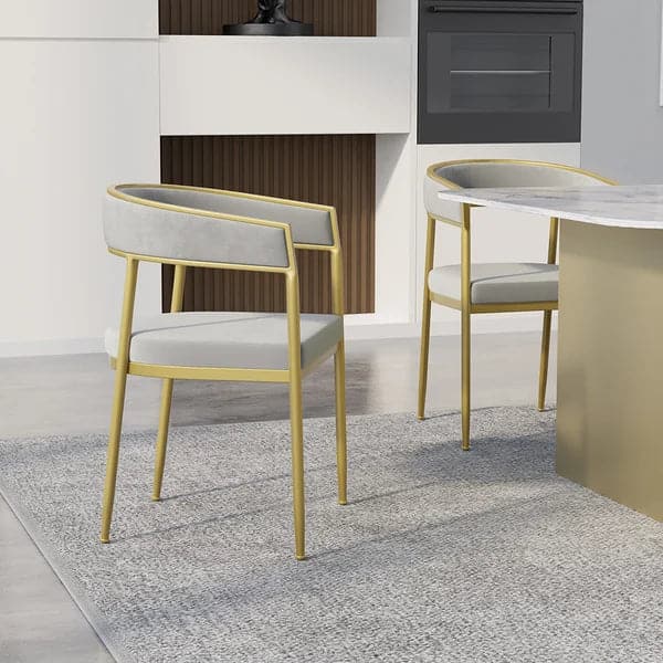 Modern Velvet Upholstered Dining Chair with Gold Metal Leg in Beige/Gray#Gray