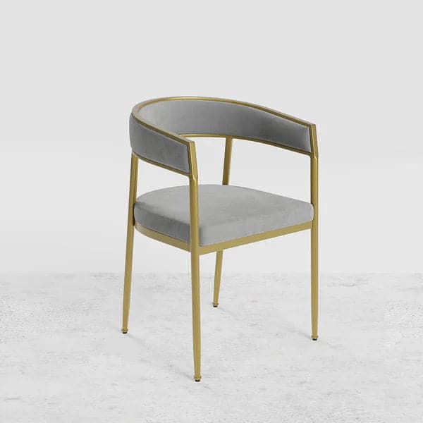 Modern Velvet Upholstered Dining Chair with Gold Metal Leg in Beige/Gray#Gray