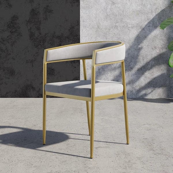 Modern Velvet Upholstered Dining Chair with Gold Metal Leg in Beige/Gray#Gray