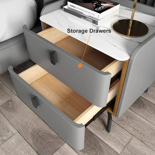 Gray Modern Luxury 2 Drawers Bedroom Nightstand Sintered Stone Bedside Table