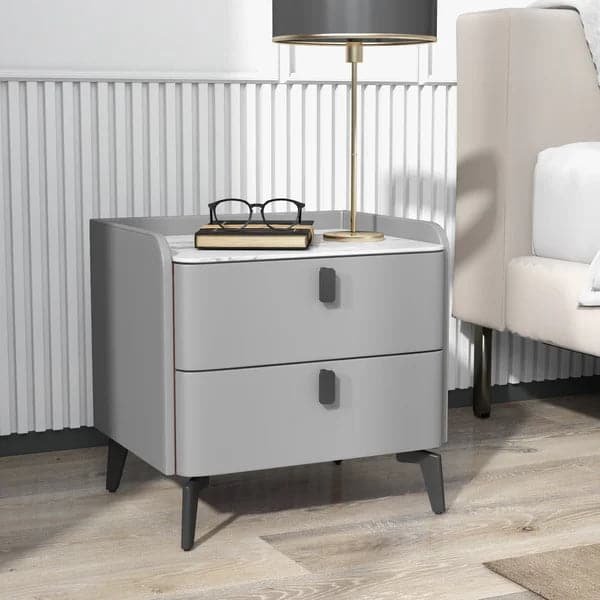 Gray Modern Luxury 2 Drawers Bedroom Nightstand Sintered Stone Bedside Table