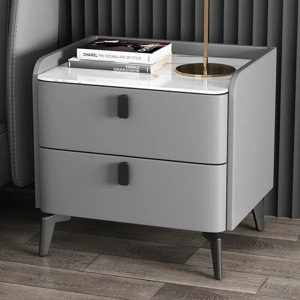 Gray Modern Luxury 2 Drawers Bedroom Nightstand Sintered Stone Bedside Table