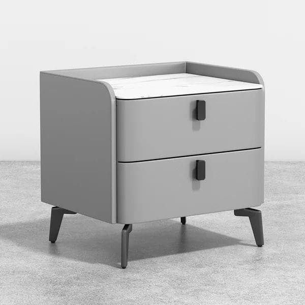 Gray Modern Luxury 2 Drawers Bedroom Nightstand Sintered Stone Bedside Table