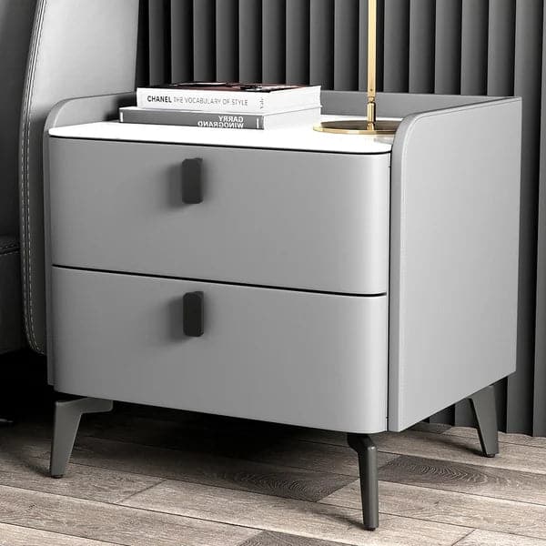 Gray Modern Luxury 2 Drawers Bedroom Nightstand Sintered Stone Bedside Table