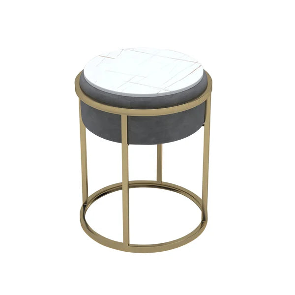 Gray/Green Round Sintered Stone Side Table Velvet Gold Finish Modern End Table#Gray