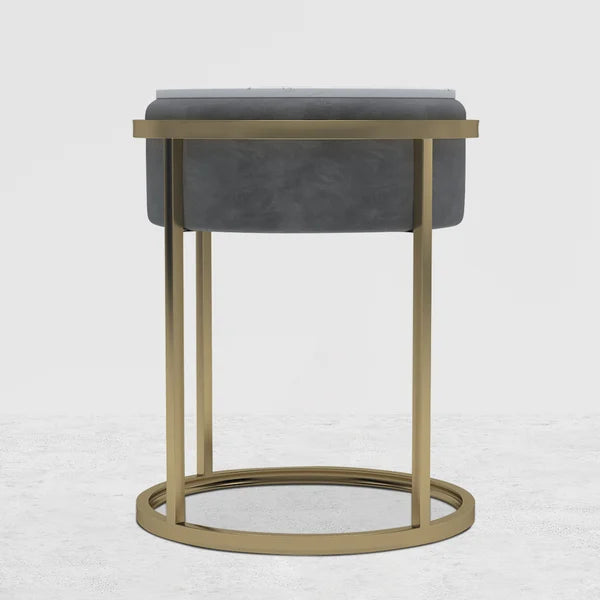 Gray/Green Round Sintered Stone Side Table Velvet Gold Finish Modern End Table#Gray