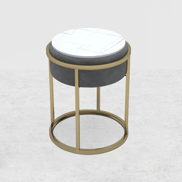 Gray/Green Round Sintered Stone Side Table Velvet Gold Finish Modern End Table#Gray