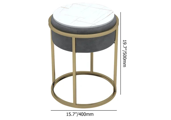 Gray/Green Round Sintered Stone Side Table Velvet Gold Finish Modern End Table#Gray