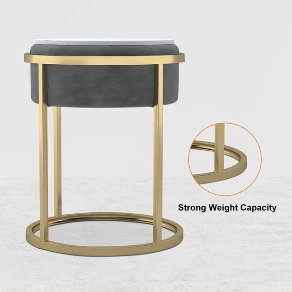 Gray/Green Round Sintered Stone Side Table Velvet Gold Finish Modern End Table#Gray