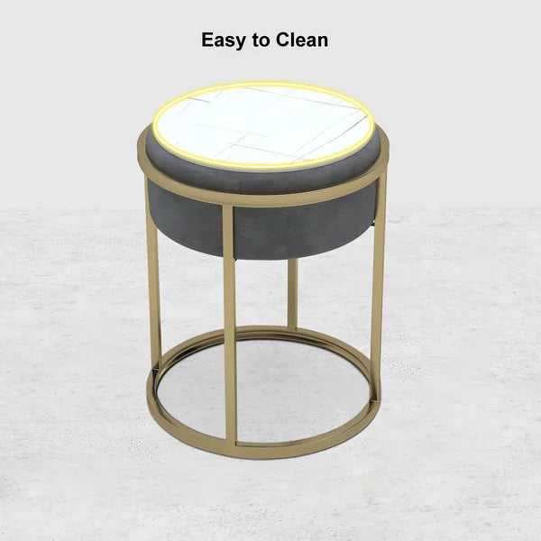 Gray/Green Round Sintered Stone Side Table Velvet Gold Finish Modern End Table#Gray