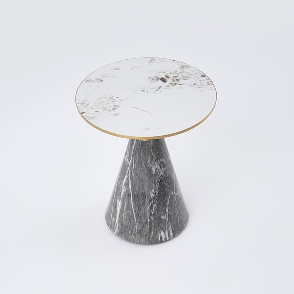 Gray & Gold Hourglass-Shape End Table with Sintered Stone Top & Stainless Steel Base