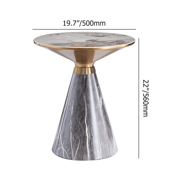 Gray & Gold Hourglass-Shape End Table with Sintered Stone Top & Stainless Steel Base