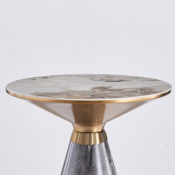 Gray & Gold Hourglass-Shape End Table with Sintered Stone Top & Stainless Steel Base