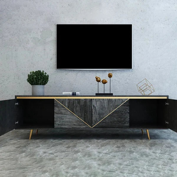 Gray and Gold Modern TV Stand with 4 Doors for TVs up to 75"