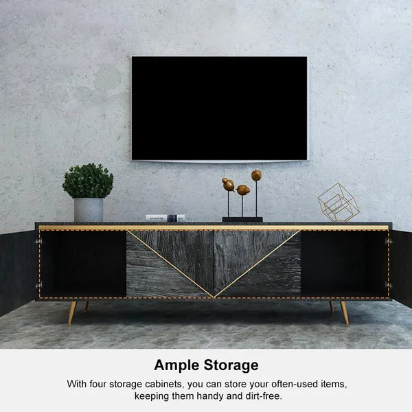 Gray and Gold Modern TV Stand with 4 Doors for TVs up to 75"