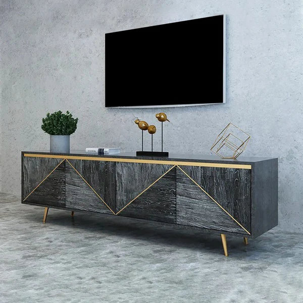 Gray and Gold Modern TV Stand with 4 Doors for TVs up to 75"