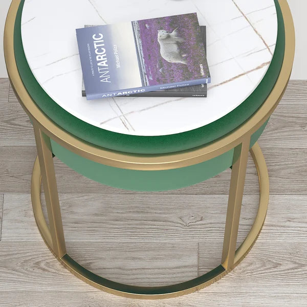 Gray/Green Round Sintered Stone Side Table Velvet Gold Finish Modern End Table#Green