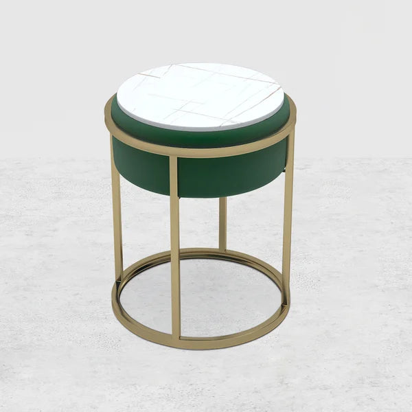 Gray/Green Round Sintered Stone Side Table Velvet Gold Finish Modern End Table#Green