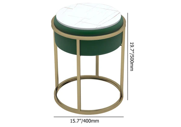 Gray/Green Round Sintered Stone Side Table Velvet Gold Finish Modern End Table#Green