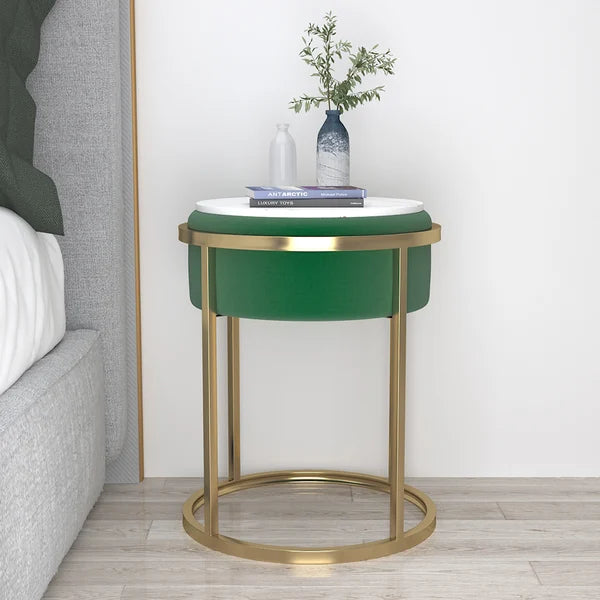 Gray/Green Round Sintered Stone Side Table Velvet Gold Finish Modern End Table#Green