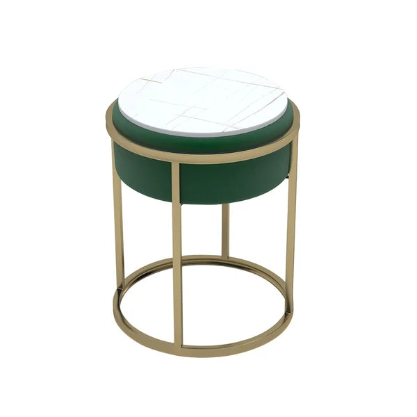 Gray/Green Round Sintered Stone Side Table Velvet Gold Finish Modern End Table#Green