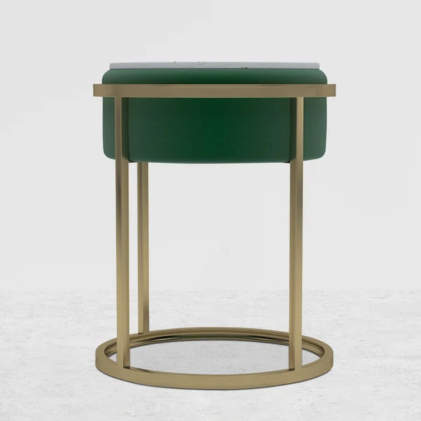 Gray/Green Round Sintered Stone Side Table Velvet Gold Finish Modern End Table#Green