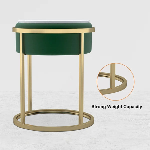 Gray/Green Round Sintered Stone Side Table Velvet Gold Finish Modern End Table#Green