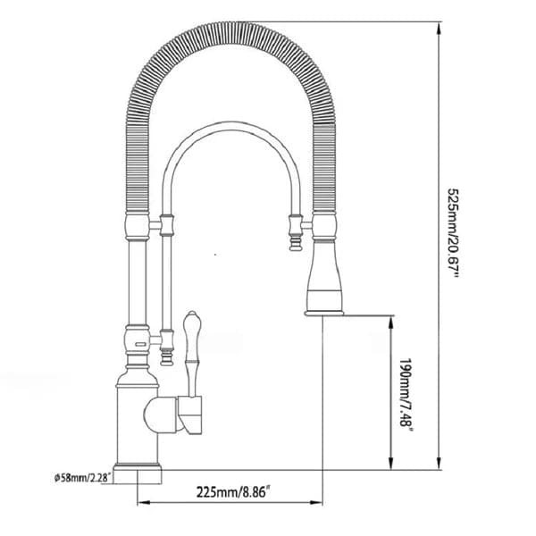 High Arc Dual-Mode Pull-Down Kitchen Faucet Solid Brass with Porcelain Handle