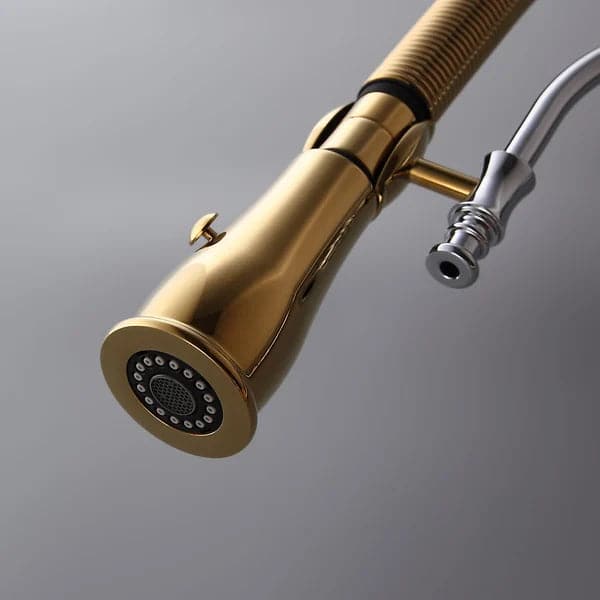 High Arc Dual-Mode Pull-Down Kitchen Faucet Solid Brass with Porcelain Handle