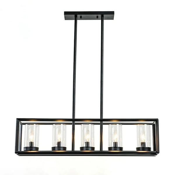 Luminaire suspendu linéaire industriel à 5 ​​lumières pour îlot de cuisine, cadre en métal noir