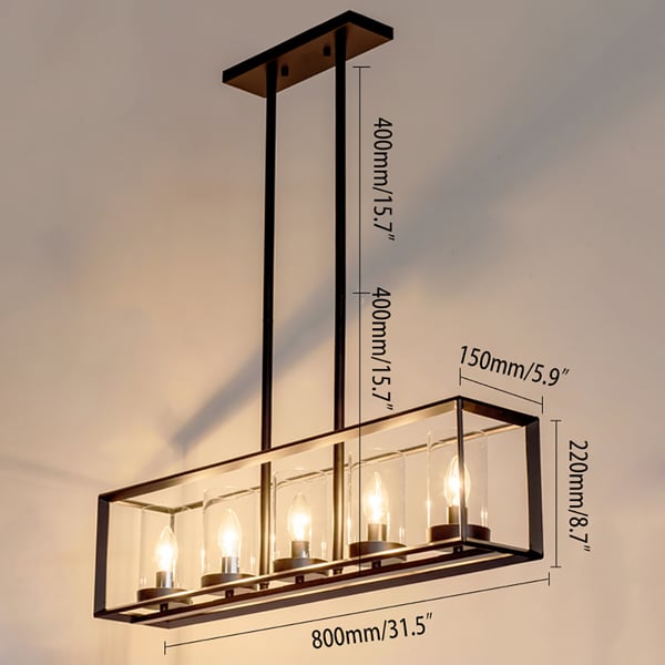 Industrial Black Metal Frame 5-Light Kitchen Island Linear Pendant Light