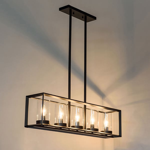 Industrial Black Metal Frame 5-Light Kitchen Island Linear Pendant Light