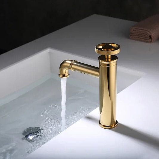 Industrial Gold Single Hole Bathroom Sink Faucet Single Handle Solid Brass