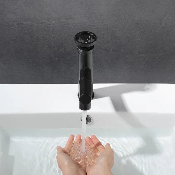 Industrial Pipe 1-Hole Pull Out Bathroom Sink Faucet Matte Black 1-Handles Brass