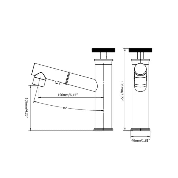 Robinet de lavabo de salle de bain extractible à 1 trou, tuyau industriel, noir mat, 1 poignée en laiton