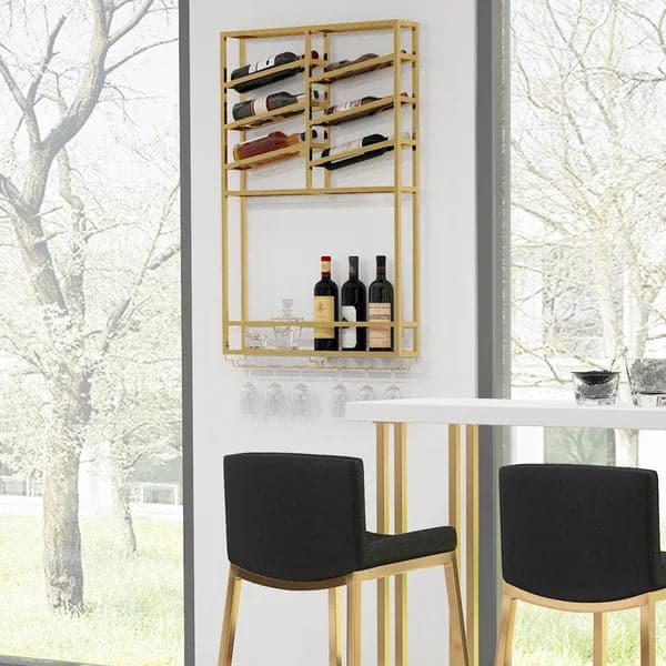 Industrial Wall Mounted Wine Rack with Bottle Rack -Gold