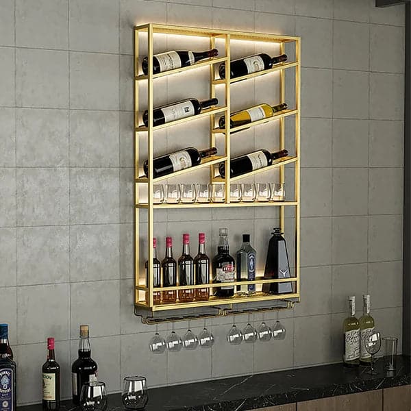 Industrial Wall Mounted Wine Rack with Bottle Rack -Gold