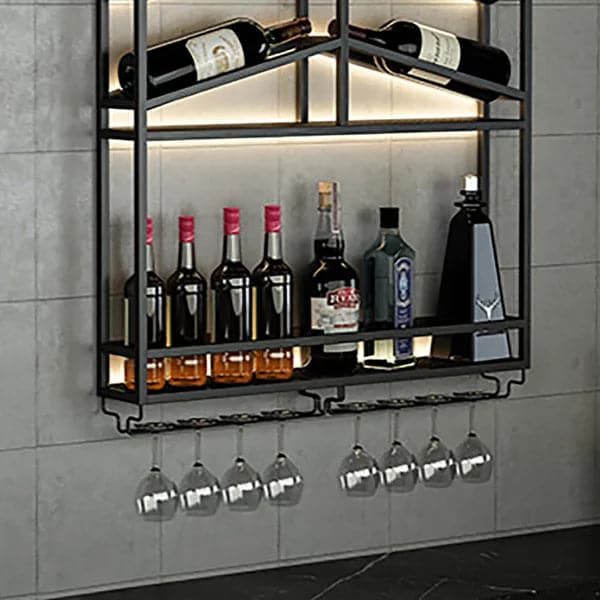 Industrial Wall Mounted Wine Rack with Bottle Rack -Black