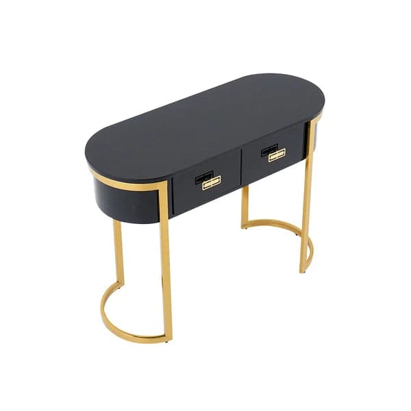 Black Modern Console Table with Drawers and Double Stainless Steel Sled