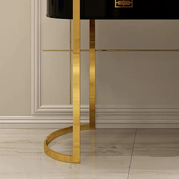 Black Modern Console Table with Drawers and Double Stainless Steel Sled